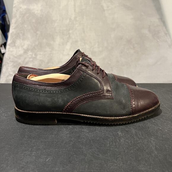 Bally Derby Shoes Mens Size 9 E Oxblood Black Cap Toe Leather Nubuck Brogue main image 5